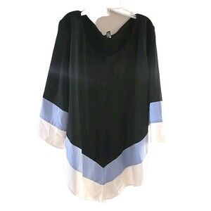 Alfani Womens Blue Blouse light blue & white Long Sleeve Scoop Neck Size Large.